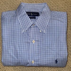 Ralph Lauren Blue Checkered Men's Shirt: Yarmouth 100% Cotton‎